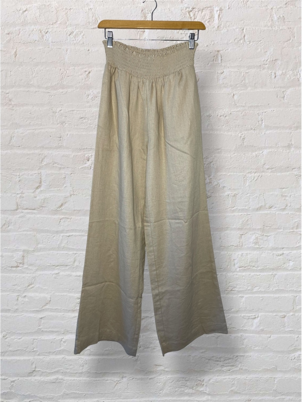 Love Tree Smocked Wide Leg Linen Pant Coastal Grandmother L